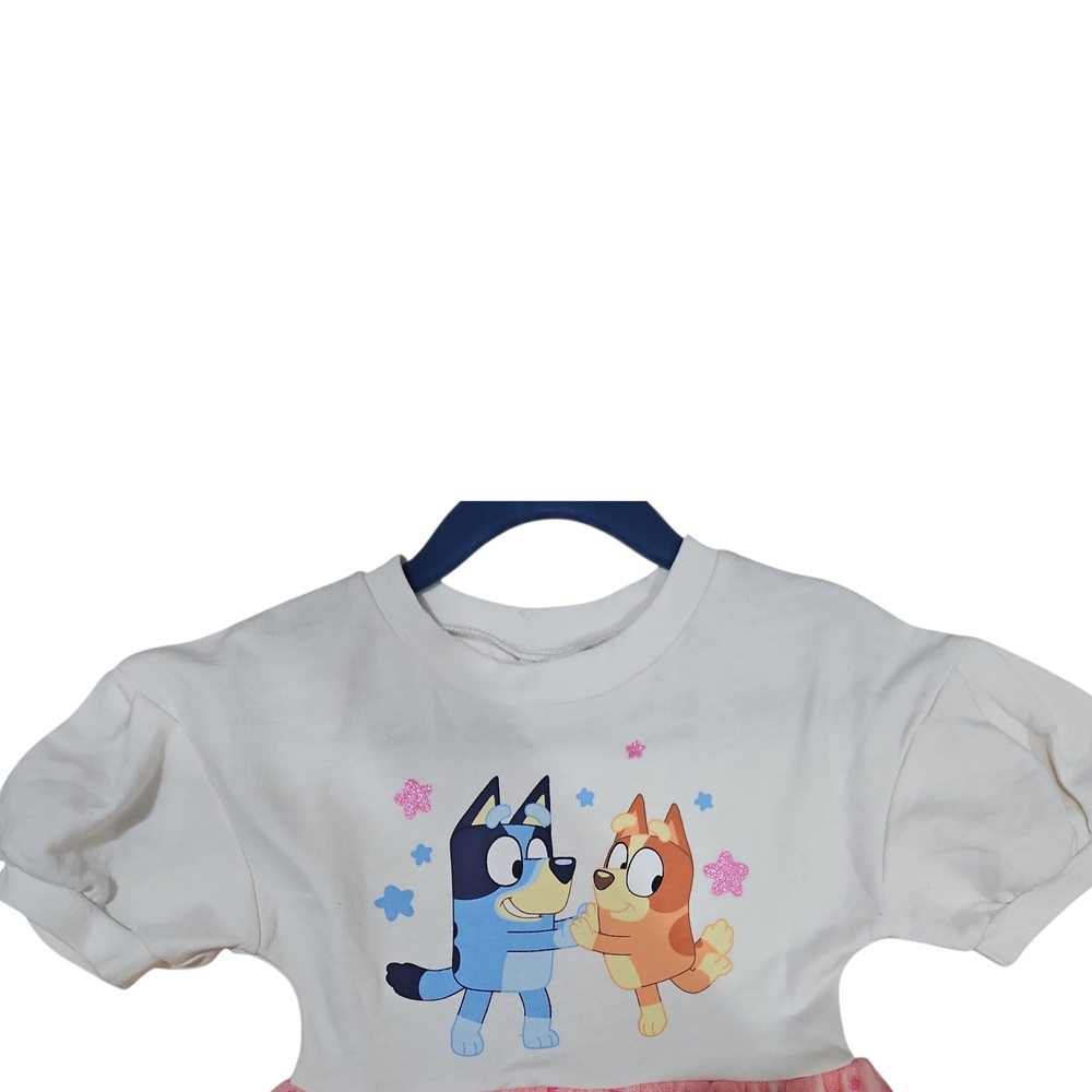 Bluey Girls Dress Size 4T Pink Tulle Skirt Short Sleeve Cartoon - Picture 2 of 6
